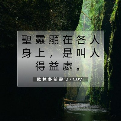 Picture 07 - 歌 林 多 前 書 12:7 CUVT - 聖 靈 顯 在 各 人 身 上 ， 是 叫 人 - Bible Verse Picture