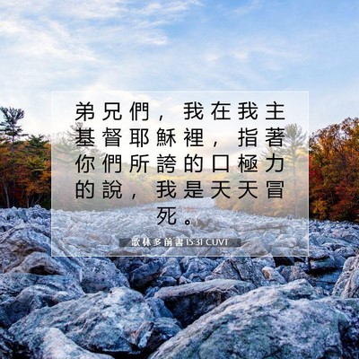 Picture 07 - 歌 林 多 前 書 15:31 CUVT - 弟 兄 們 ， 我 在 我 主 基 督 耶 穌 - Bible Verse Picture