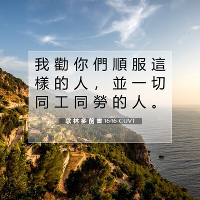 Picture 07 - 歌 林 多 前 書 16:16 CUVT - 我 勸 你 們 順 服 這 樣 的 人 ， 並 - Bible Verse Picture
