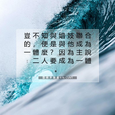 Picture 07 - 歌 林 多 前 書 6:16 CUVT - 豈 不 知 與 娼 妓 聯 合 的 ， 便 是 - Bible Verse Picture