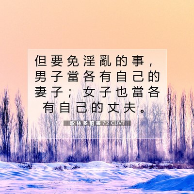 Picture 07 - 歌 林 多 前 書 7:2 CUVT - 但 要 免 淫 亂 的 事 ， 男 子 當 各 - Bible Verse Picture