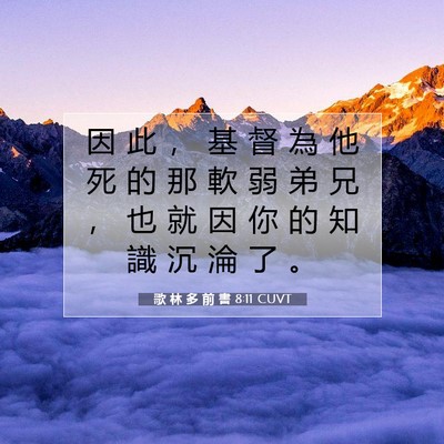 Picture 07 - 歌 林 多 前 書 8:11 CUVT - 因 此 ， 基 督 為 他 死 的 那 軟 弱 - Bible Verse Picture