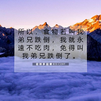 Picture 07 - 歌 林 多 前 書 8:13 CUVT - 所 以 ， 食 物 若 叫 我 弟 兄 跌 倒 - Bible Verse Picture