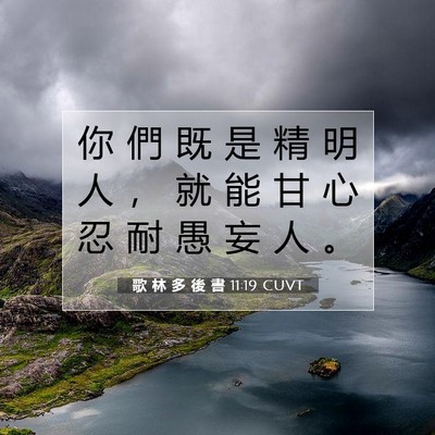 Picture 07 - 歌 林 多 後 書 11:19 CUVT - 你 們 既 是 精 明 人 ， 就 能 甘 心 - Bible Verse Picture