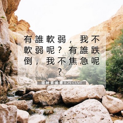 Picture 07 - 歌 林 多 後 書 11:29 CUVT - 有 誰 軟 弱 ， 我 不 軟 弱 呢 ？ 有 - Bible Verse Picture