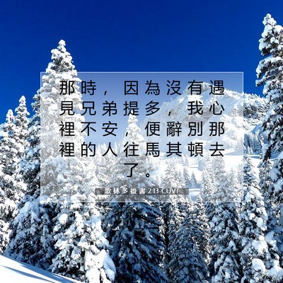 Picture 07 - 歌 林 多 後 書 2:13 CUVT - 那 時 ， 因 為 沒 有 遇 見 兄 弟 提 - Bible Verse Picture