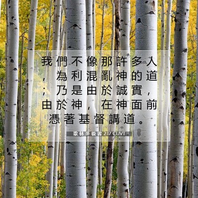 Picture 07 - 歌 林 多 後 書 2:17 CUVT - 我 們 不 像 那 許 多 人 ， 為 利 混 - Bible Verse Picture