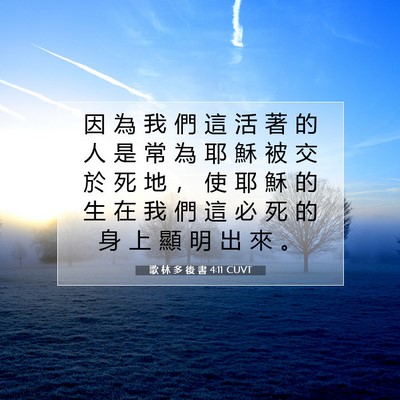 Picture 07 - 歌 林 多 後 書 4:11 CUVT - 因 為 我 們 這 活 著 的 人 是 常 為 - Bible Verse Picture