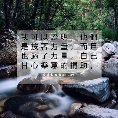 Picture 07 - 歌 林 多 後 書 8:3 CUVT - 我 可 以 證 明 ， 他 們 是 按 著 力 - Bible Verse Picture