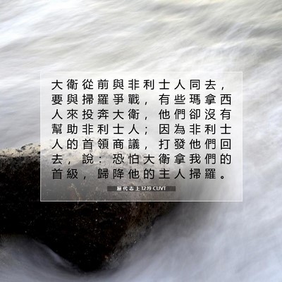 Picture 07 - 歷 代 志 上 12:19 CUVT - 大 衛 從 前 與 非 利 士 人 同 去 ， - Bible Verse Picture