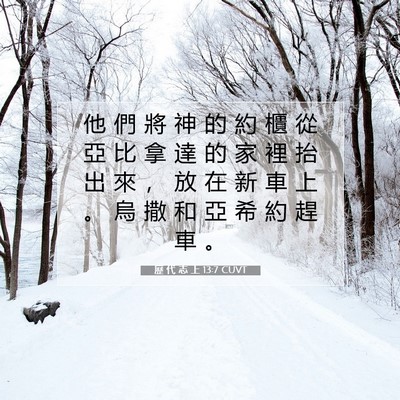 Picture 07 - 歷 代 志 上 13:7 CUVT - 他 們 將 神 的 約 櫃 從 亞 比 拿 達 - Bible Verse Picture