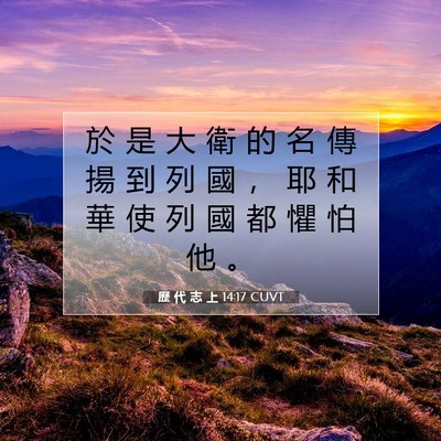 Picture 07 - 歷 代 志 上 14:17 CUVT - 於 是 大 衛 的 名 傳 揚 到 列 國 ， - Bible Verse Picture