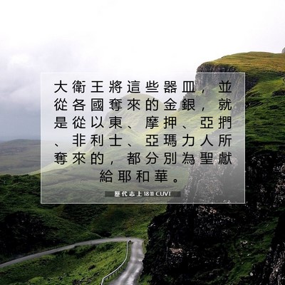 Picture 07 - 歷 代 志 上 18:11 CUVT - 大 衛 王 將 這 些 器 皿 ， 並 從 各 - Bible Verse Picture