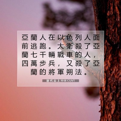 Picture 07 - 歷 代 志 上 19:18 CUVT - 亞 蘭 人 在 以 色 列 人 面 前 逃 跑 - Bible Verse Picture