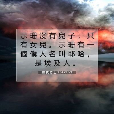 Picture 07 - 歷 代 志 上 2:34 CUVT - 示 珊 沒 有 兒 子 ， 只 有 女 兒 。 - Bible Verse Picture