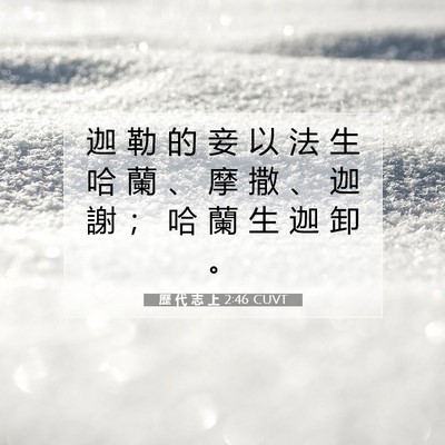 Picture 07 - 歷 代 志 上 2:46 CUVT - 迦 勒 的 妾 以 法 生 哈 蘭 、 摩 撒 - Bible Verse Picture