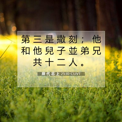 Picture 07 - 歷 代 志 上 25:10 CUVT - 第 三 是 撒 刻 ； 他 和 他 兒 子 並 - Bible Verse Picture