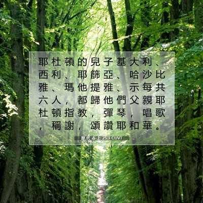 Picture 07 - 歷 代 志 上 25:3 CUVT - 耶 杜 頓 的 兒 子 基 大 利 、 西 利 - Bible Verse Picture
