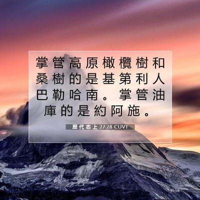 Picture 07 - 歷 代 志 上 27:28 CUVT - 掌 管 高 原 橄 欖 樹 和 桑 樹 的 是 - Bible Verse Picture