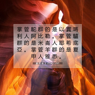 Picture 07 - 歷 代 志 上 27:30 CUVT - 掌 管 駝 群 的 是 以 實 瑪 利 人 阿 - Bible Verse Picture