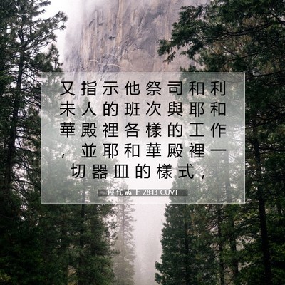 Picture 07 - 歷 代 志 上 28:13 CUVT - 又 指 示 他 祭 司 和 利 未 人 的 班 - Bible Verse Picture