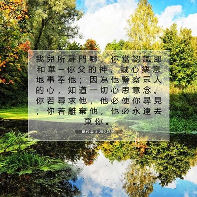 Picture 07 - 歷 代 志 上 28:9 CUVT - 我 兒 所 羅 門 哪 ， 你 當 認 識 耶 - Bible Verse Picture