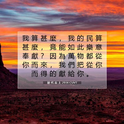 Picture 07 - 歷 代 志 上 29:14 CUVT - 我 算 甚 麼 ， 我 的 民 算 甚 麼 ， - Bible Verse Picture