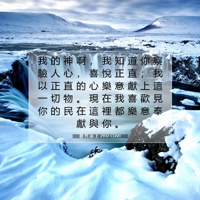 Picture 07 - 歷 代 志 上 29:17 CUVT - 我 的 神 啊 ， 我 知 道 你 察 驗 人 - Bible Verse Picture