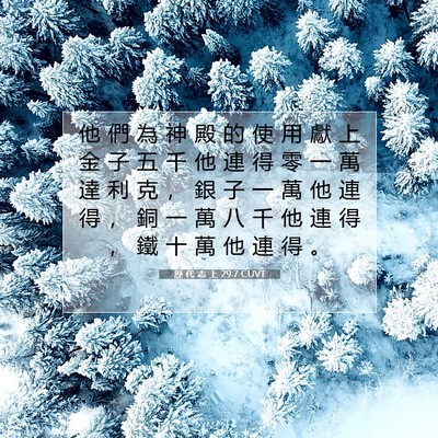 Picture 07 - 歷 代 志 上 29:7 CUVT - 他 們 為 神 殿 的 使 用 獻 上 金 子 - Bible Verse Picture