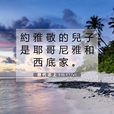 Picture 07 - 歷 代 志 上 3:16 CUVT - 約 雅 敬 的 兒 子 是 耶 哥 尼 雅 和 - Bible Verse Picture