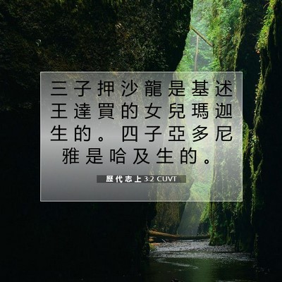 Picture 07 - 歷 代 志 上 3:2 CUVT - 三 子 押 沙 龍 是 基 述 王 達 買 的 - Bible Verse Picture