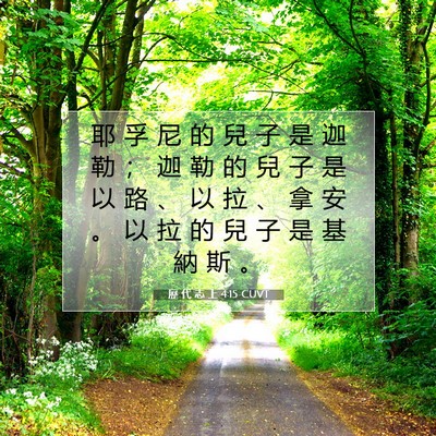 Picture 07 - 歷 代 志 上 4:15 CUVT - 耶 孚 尼 的 兒 子 是 迦 勒 ； 迦 勒 - Bible Verse Picture