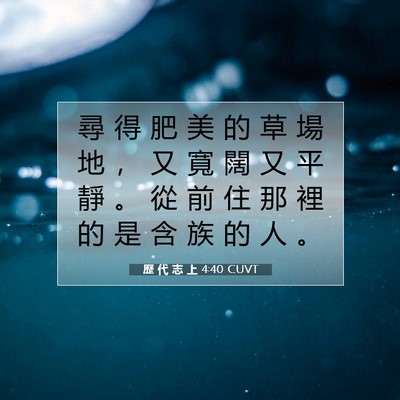 Picture 07 - 歷 代 志 上 4:40 CUVT - 尋 得 肥 美 的 草 場 地 ， 又 寬 闊 - Bible Verse Picture
