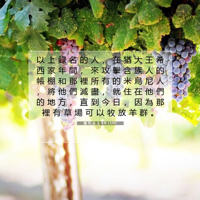 Picture 07 - 歷 代 志 上 4:41 CUVT - 以 上 錄 名 的 人 ， 在 猶 大 王 希 - Bible Verse Picture