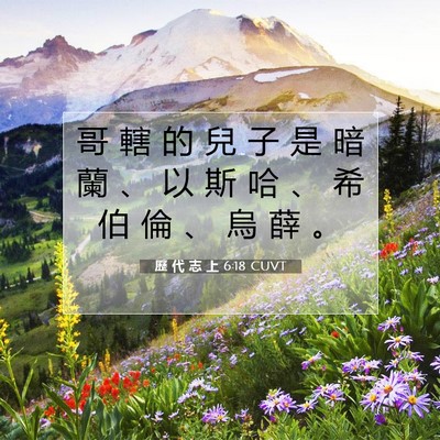 Picture 07 - 歷 代 志 上 6:18 CUVT - 哥 轄 的 兒 子 是 暗 蘭 、 以 斯 哈 - Bible Verse Picture