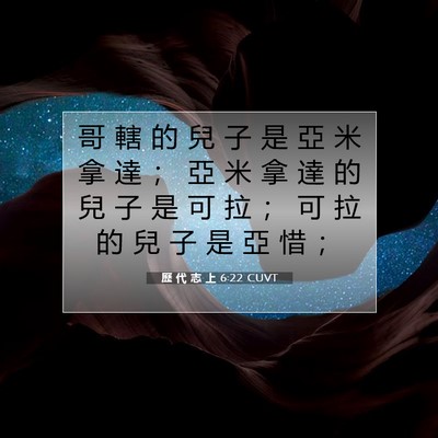 Picture 07 - 歷 代 志 上 6:22 CUVT - 哥 轄 的 兒 子 是 亞 米 拿 達 ； 亞 - Bible Verse Picture