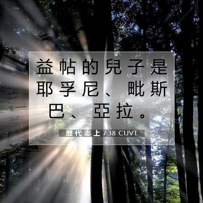 Picture 07 - 歷 代 志 上 7:38 CUVT - 益 帖 的 兒 子 是 耶 孚 尼 、 毗 斯 - Bible Verse Picture