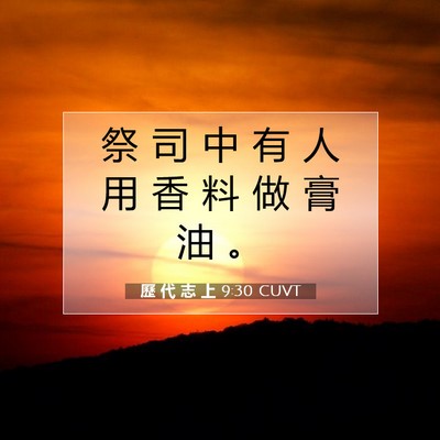 Picture 07 - 歷 代 志 上 9:30 CUVT - 祭 司 中 有 人 用 香 料 做 膏 油 - Bible Verse Picture