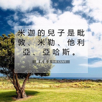 Picture 07 - 歷 代 志 上 9:41 CUVT - 米 迦 的 兒 子 是 毗 敦 、 米 勒 、 - Bible Verse Picture