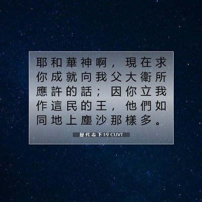 Picture 07 - 歷 代 志 下 1:9 CUVT - 耶 和 華 神 啊 ， 現 在 求 你 成 就 - Bible Verse Picture