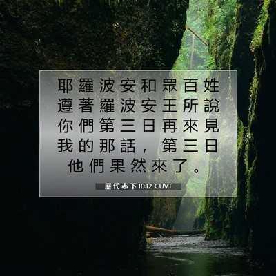 Picture 07 - 歷 代 志 下 10:12 CUVT - 耶 羅 波 安 和 眾 百 姓 遵 著 羅 波 - Bible Verse Picture
