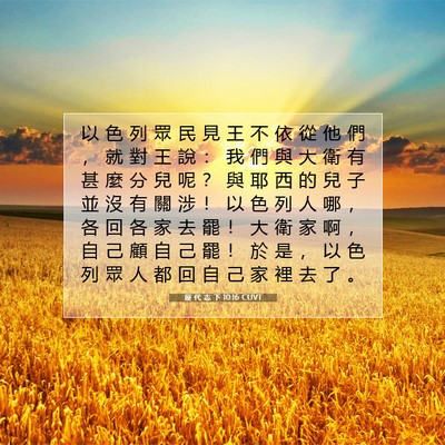 Picture 07 - 歷 代 志 下 10:16 CUVT - 以 色 列 眾 民 見 王 不 依 從 他 們 - Bible Verse Picture
