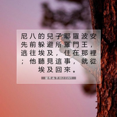 Picture 07 - 歷 代 志 下 10:2 CUVT - 尼 八 的 兒 子 耶 羅 波 安 先 前 躲 - Bible Verse Picture