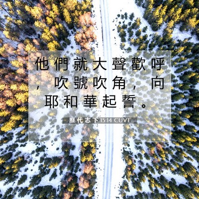 Picture 07 - 歷 代 志 下 15:14 CUVT - 他 們 就 大 聲 歡 呼 ， 吹 號 吹 角 - Bible Verse Picture