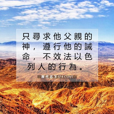 Picture 07 - 歷 代 志 下 17:4 CUVT - 只 尋 求 他 父 親 的 神 ， 遵 行 他 - Bible Verse Picture