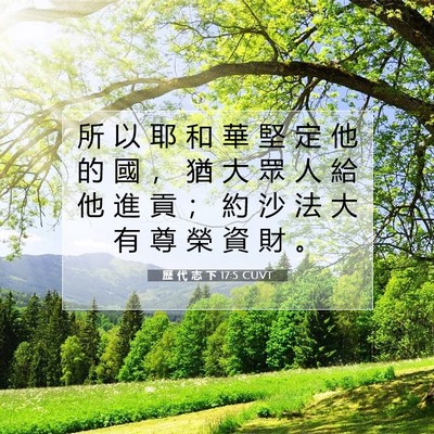 Picture 07 - 歷 代 志 下 17:5 CUVT - 所 以 耶 和 華 堅 定 他 的 國 ， 猶 - Bible Verse Picture
