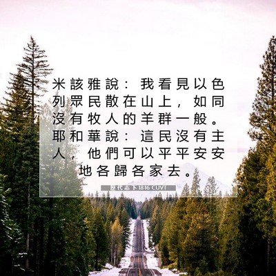 Picture 07 - 歷 代 志 下 18:16 CUVT - 米 該 雅 說 ： 我 看 見 以 色 列 眾 - Bible Verse Picture