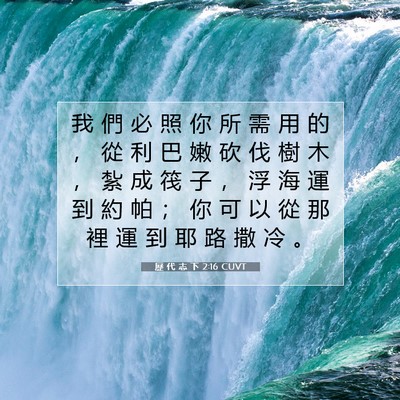 Picture 07 - 歷 代 志 下 2:16 CUVT - 我 們 必 照 你 所 需 用 的 ， 從 利 - Bible Verse Picture