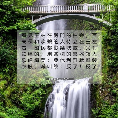Picture 07 - 歷 代 志 下 23:13 CUVT - 看 見 王 站 在 殿 門 的 柱 旁 ， 百 - Bible Verse Picture