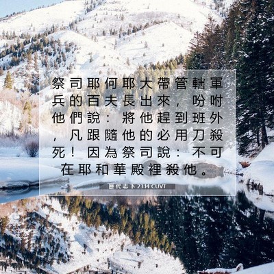 Picture 07 - 歷 代 志 下 23:14 CUVT - 祭 司 耶 何 耶 大 帶 管 轄 軍 兵 的 - Bible Verse Picture